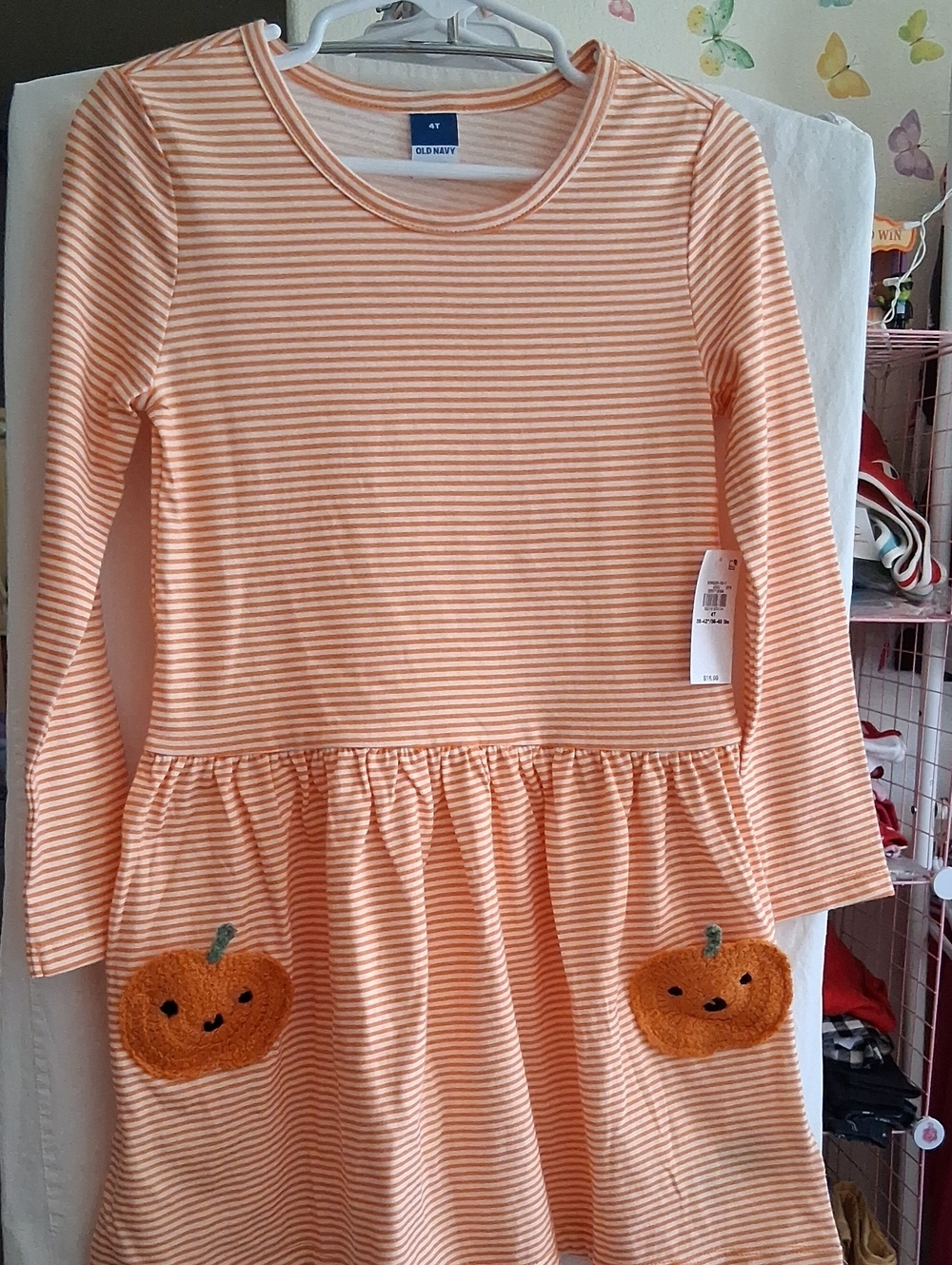 Old Navy Orange Striped Pumpkin Pocket Kids Dress